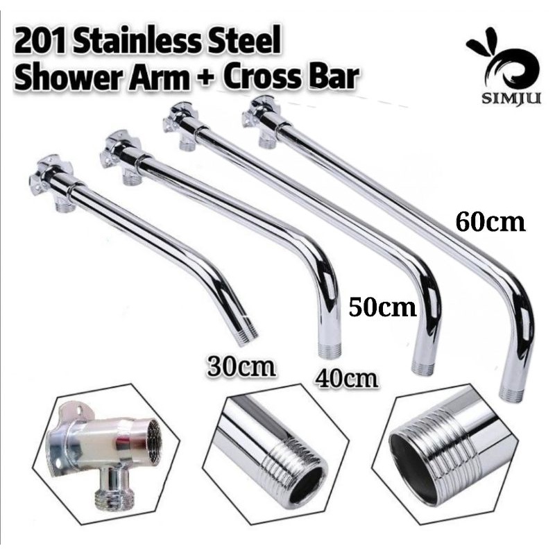 Simju 201 หัวฝักบัวสแตนเลสพร้อมขายึดแขนฝักบัว Cross Bar ขนาด 1/2" Joint Cross Bar