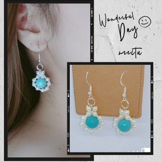 ตุ้มหู ต่างหู หินนำโชค หินTurquoise สีฟ้า ก้านเงิน จำนวน 1คู่