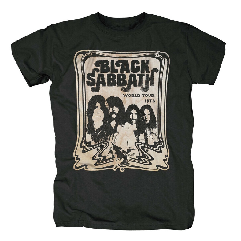 แขนสั้นcrew neckเสื้อยืดลําลอง พิมพ์ลาย Black Sabbath World Tour 1978 Ozzy Osbourne เข้ากับทุกการแต่