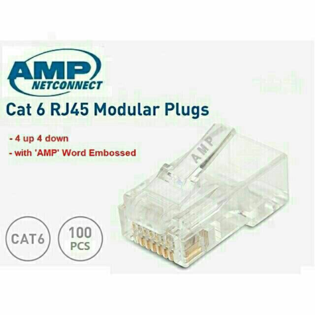 Rj45 AMP เครือข่าย RJ45 CAT5e CAT6 100 ชิ้นสายอะแดปเตอร์คลิป