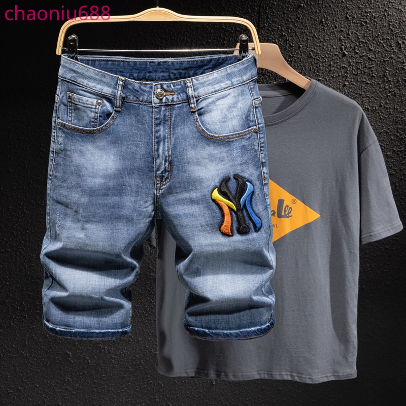 Men's shorts, denim shorts, Embroidered Denim Shorts, men's summer thin
