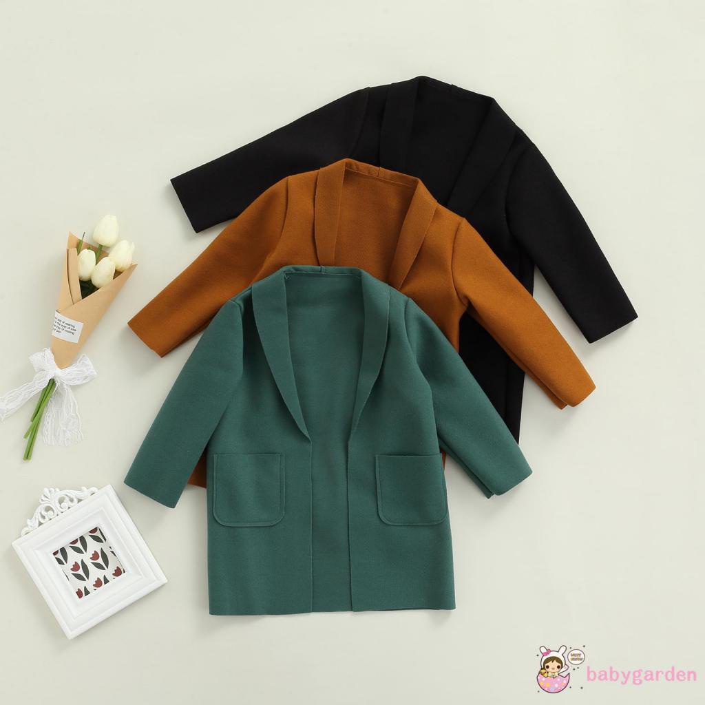 2-7ปี เด็ก/ทารกเพศหญิง/เด็กชายเสื้อลําลองสําหรับฤดูใบไม้ร่วง/ฤดูหนาว,สีทึบแขนยาวเปิดคาร์ดิแกนด้านหน้ากับกระเป๋า,สีเขียวทะเลสาบ/สีดํา/สีน้ําตาล