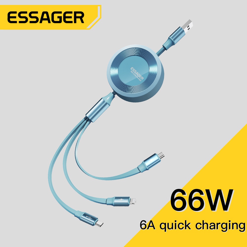 Essager 3 in 1 สายชาร์จ 66W 6A ชาร์จเร็วมาก สามารถปรับได้ สําหรับ Huawei Samsung