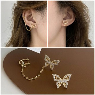 ต่างหูผีเสื้อคริสตัลห้อยโซ่ • Crystal Chain Butterfly Ear Cuff