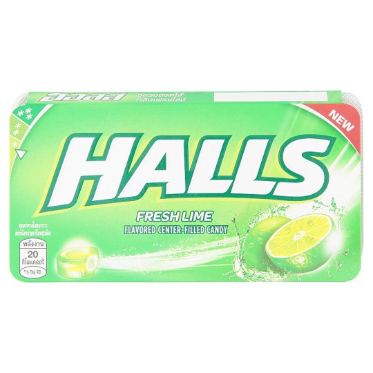 ✨ขายดี✨ ฮอลล์ ลูกอมสอดไส้กลิ่นเฟรชไลม์ 8 เม็ด Halls Fresh Lime Flavored Center-Filled Candy 8pcs