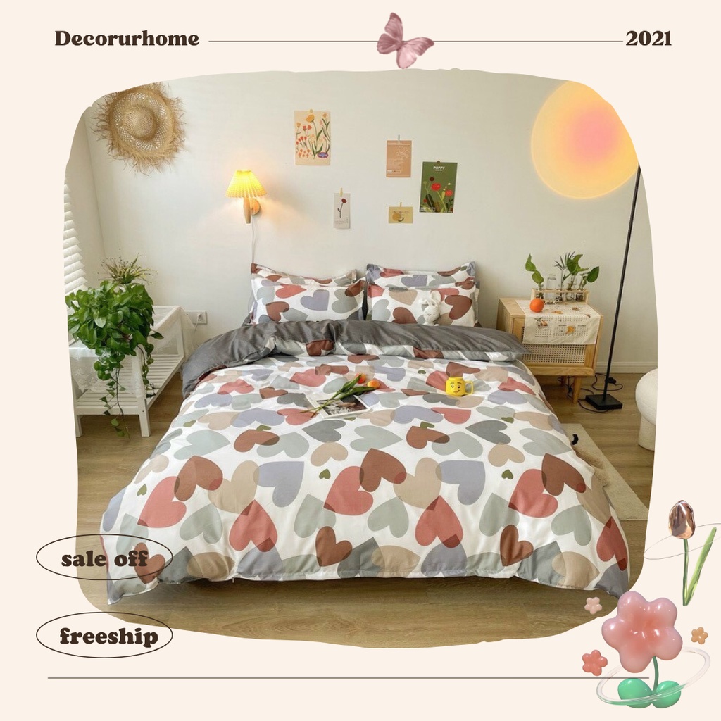โพลีฝ้าย| SET 4 ตัว POLY COTTON BEDDINGS ลายหัวใจมากมาย - หรูหราเนียน