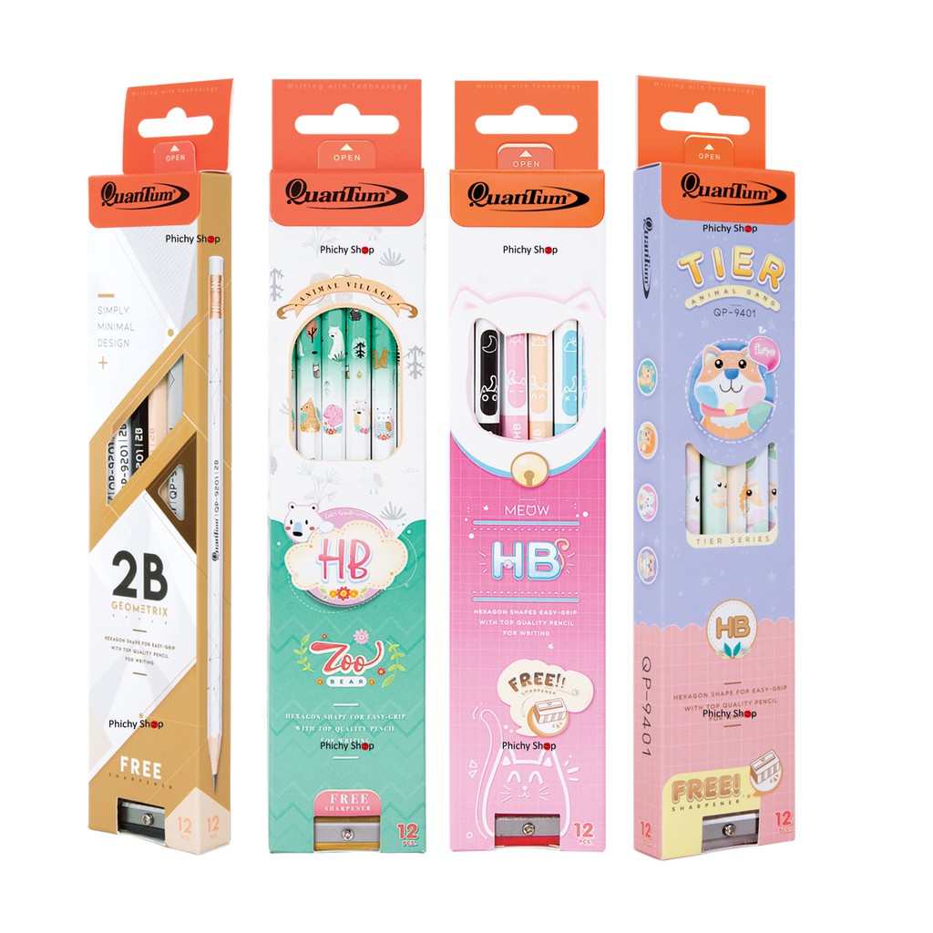 ดินสอไม้ หัวยางลบ 2B HB Quantum ควอนตั้ม 12 แท่ง/กล่อง