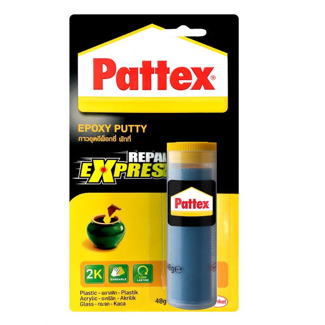 กาวอุดอีพ็อกซี่ กาวดินน้ำมัน pattex epoxy puttyลักษณะคล้ายดินเหนียว นำมาปั้นซ่อมแซมอุดรูรั่ว ซ่อมโมเ