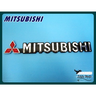 MITSUBISHI LOGO "CHROME" &amp; "BLACK" STICKER size 19x3cm. (1 PC.)  // โลโก้ MITSUBISHI สีโครม พื้นดำ พร้อมกาวติด