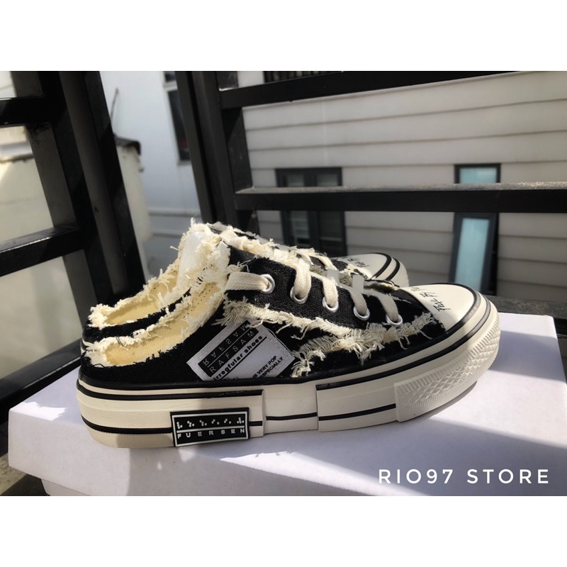 [Super Hot] Xvessel Ripped Fabric Womens High Fashion Pedal Shoes Hottrend 2022