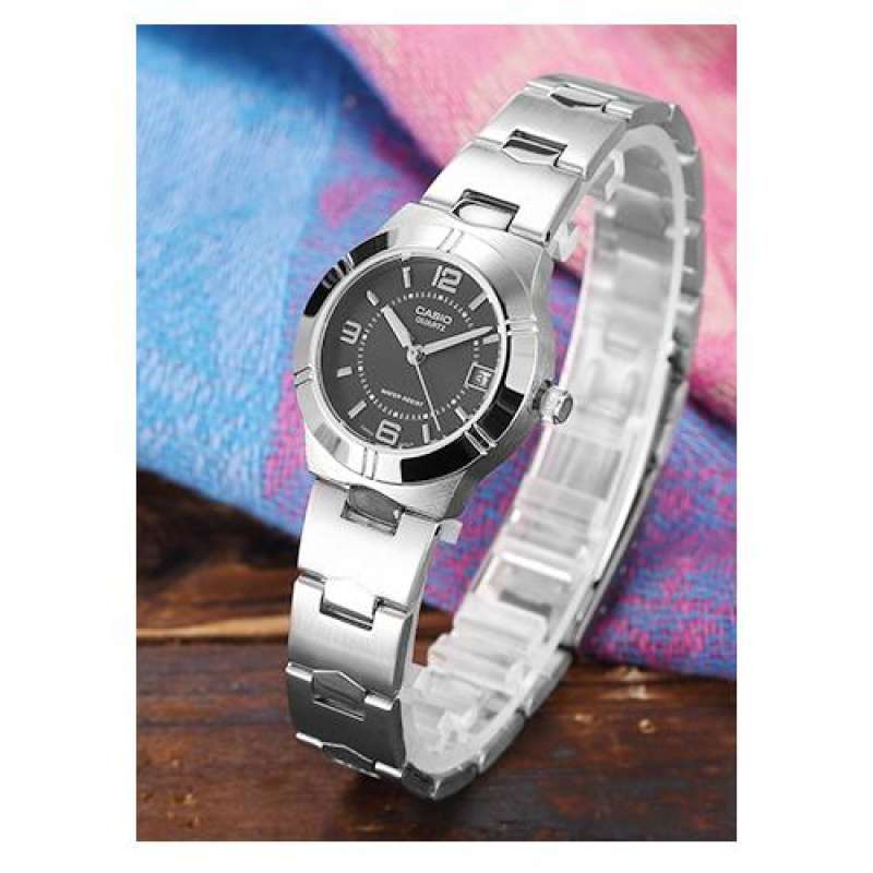 Win Watch Shop Casio รุ่น LTP1241D1A นาฬิกาผู้หญิง สายสแตนเลส หน้าปัดดำ สินค้า เต็ม