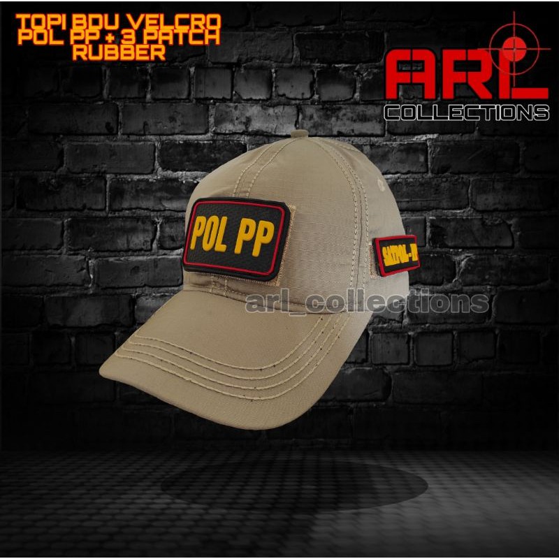 POL PP BDU HAT PLUS 3 PATCH RUBBER/ SATPOL PP CREAM TAN HAT