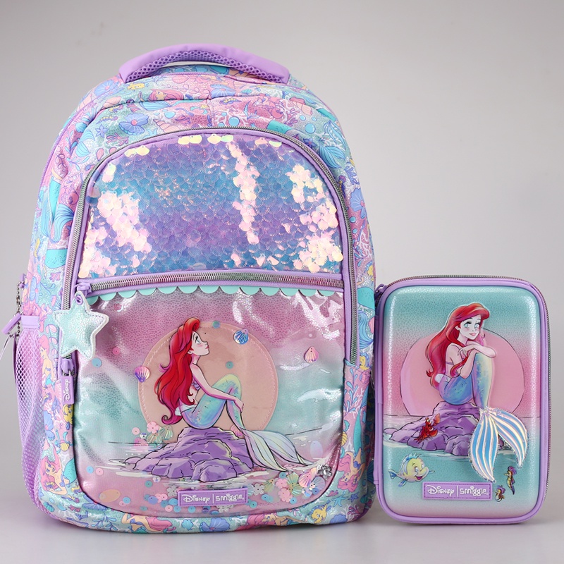 Smiggle กระเป๋าเป้สะพายหลัง และกระเป๋าดินสอ ลายนางเงือก สําหรับเด็กประถม