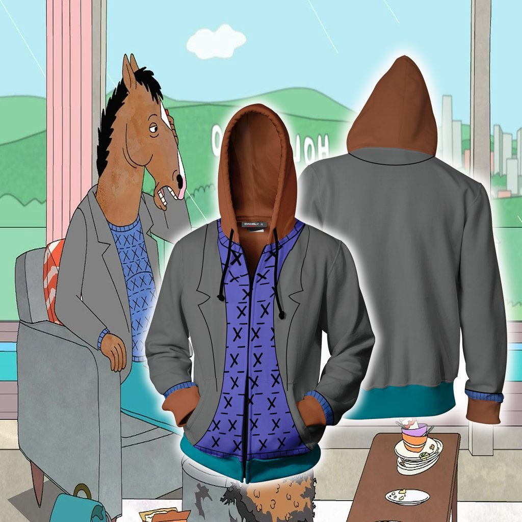 3D BoJack Horseman พิมพ์ Hoody เสื้อแจ็คเก็ตคอสเพลย์ลําลอง