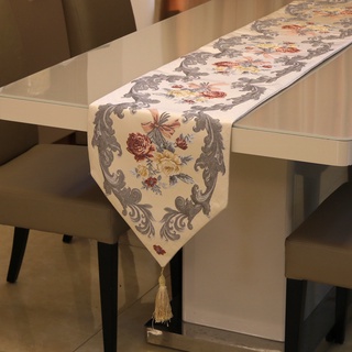 32*210cm Luxury Nordic Table Runner Flower Pattern Dining Table Bed Cabinet Furniture Piano Decoration Table Cloth for Home Bedroom Living Room Hotel Restaurant Cafe