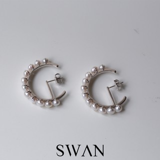 SWAN - Mera Pearl Hoop Earringต่างหูห่วงเงินแท้  มุกแท้ มุกน้ำจืด