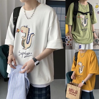 พร้อมส่ง S-3XL💥เกาหลีเสื้อยืดคอกลมผู้ชายoversize ทรงหลวม แขนสั้น เสื้อยืด ลาย การ์ตูน ไซส์ ใหญ่ สวมใส่สบายแฟชั่นฤดูร้อน