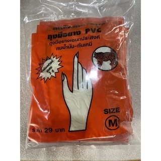ถุงมือ PVC ตราเสือข้อยาว 12 นิ้วสีขาว โหล 36 คู่ ใช้กรีดยางได้ไม่ติด ทนน้ำมัน กันเคมี