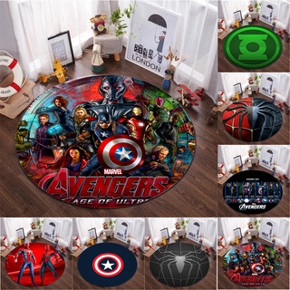 พรมปูพื้น ทรงกลม พิมพ์ลายการ์ตูนสไปเดอร์แมน The Avengers กันลื่น สําหรับตกแต่งห้องเด็กเล่น