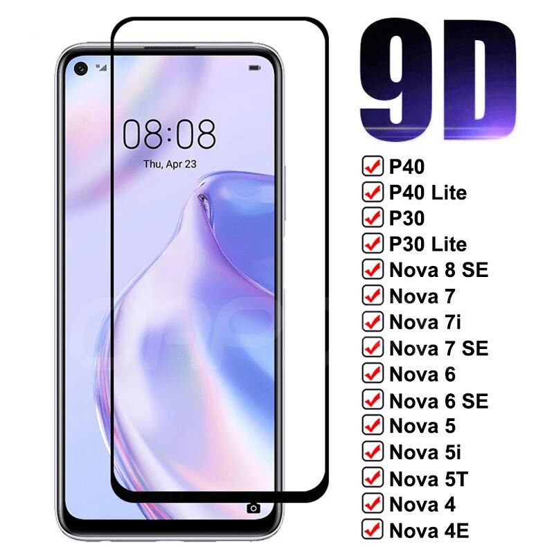 9D กระจกนิรภัยสําหรับ Huawei Nova 8 7 Pro 6 SE 7i 5 5i 5T Glass Screen Protector P40 Lite E Y5P Y6P 