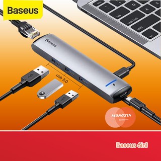 🔥แท้ / ส่งไว🔥Baseus 6in1 สายแปลง Usb Type-C To Ethernet Lan RJ45 Hub OTG DOCK USB3.0 HDMI รองรับ PD 87W