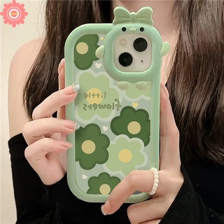 เคสโทรศัพท์มือถือ กันกระแทก ลายดอกไม้ 3D ประดับโบว์ มอนสเตอร์จิ๋ว สีเขียวแวววาว สําหรับ Redmi A1 A1+ 9 10 9T 10C 10A 9A 9C NF Redmi Note 8 9 10 11 11S 10s 10 11 Pro Max PO CO X3 M3 MI 11Lite