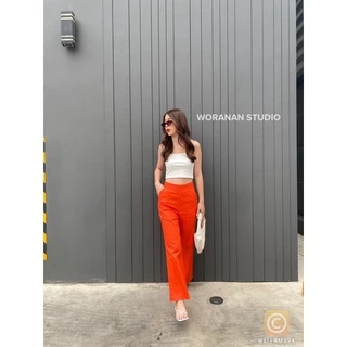 กางเกงลินินขากระบอกกลางเก็บทรงสวยเวอร์นางแบบใส่งานจริงไซส์ใหญ่S-3XL✅