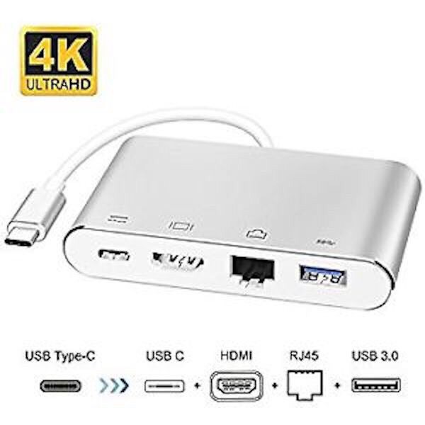 ลดราคา OnLook 4-in-1Type-C HDMI 4 K อะแดปเตอร์ USB 3.0 HUB, USB C, gigabit Ethernet RJ45 สายเชื่อมต่อพอร์ตสำหรับ MACBOOK Pro 20 #สินค้าเพิ่มเติม สายต่อจอ Monitor แปรงไฟฟ้า สายpower ac สาย HDMI