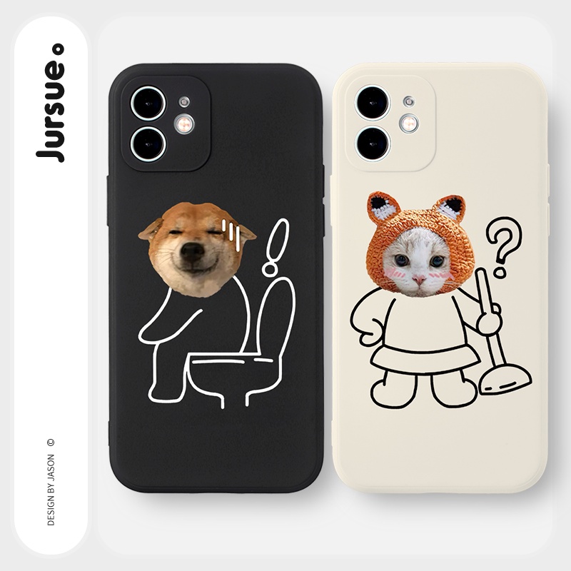 JURSUE เคสคู่ เคสไอโฟน คู่รัก ขอบเหลี่ยมกันกระแทกซิลิโคนนุ่มน่ารักตลก เคสโทรศัพท์ Compatible for iPhone 16 15 14 13 12 11 Pro Max SE 2020 X XR XS 8 7 Plus พลัส Y2136