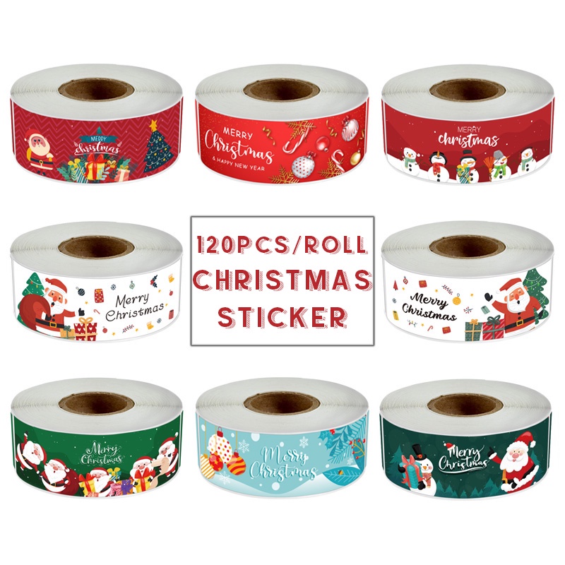 120 ชิ้น/ม้วน 2024 Merry Christmas สติกเกอร์ Xmas ของขวัญ Apple แพคเกจตกแต่งสติกเกอร์น่ารักการ์ตูน Santa Claus ป้ายเครื่องเขียนสติกเกอร์