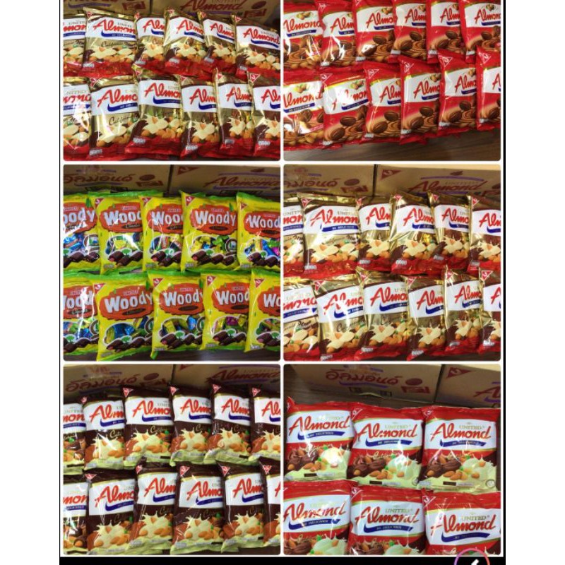 🔥ขายส่ง🔥United almond ช็อกโกแลต ยูไนเต็ด อัลมอนด์ มี 6รส ขนาด 275g (1ลังมี12ห่อ บรรจุ46เม็ด)