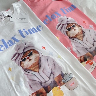 (ลด 20% ใส่โค้ด STORNM) พร้อมส่ง 🍭 เสื้อยืดโอเวอร์ไซส์ Relax Time ผ้าคัตตอน ป้าย It’s My Day