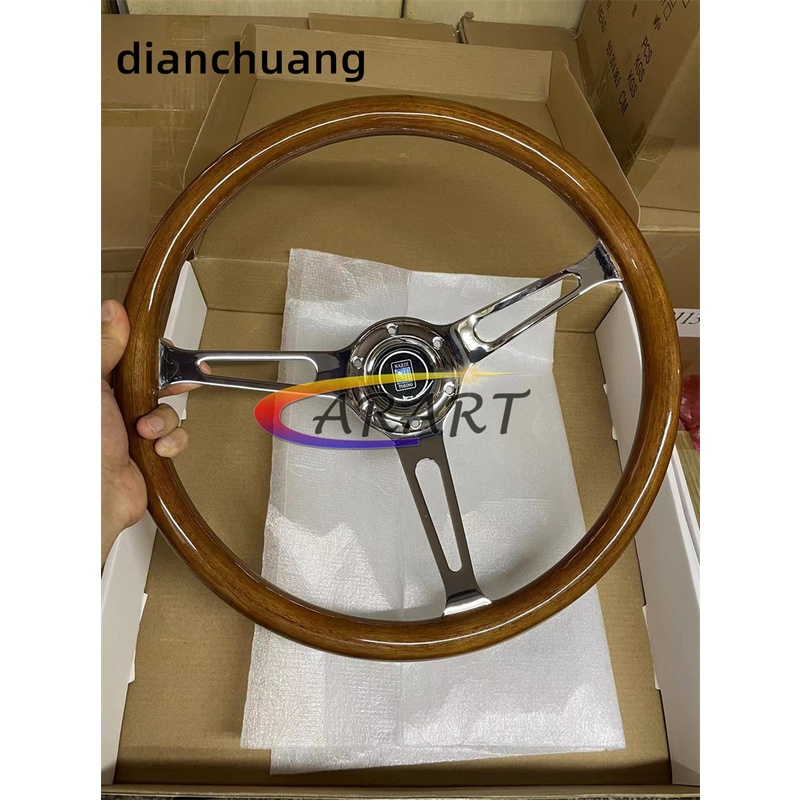 ND Universal 380 มม. 15 "คลาสสิกไม้พวงมาลัย Chrome Silver Spoke Vintage คลาสสิกลายไม้พวงมาลัย