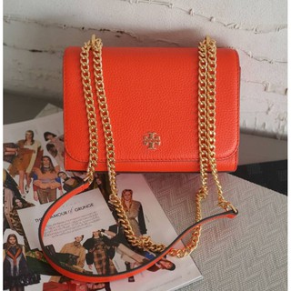 🎀 (สด-ผ่อน) กระเป๋าสะพาย สีส้ม สายโซ่ทองต่อสายหนัง 64187 Tory burch carter shrunken  shoulder bag