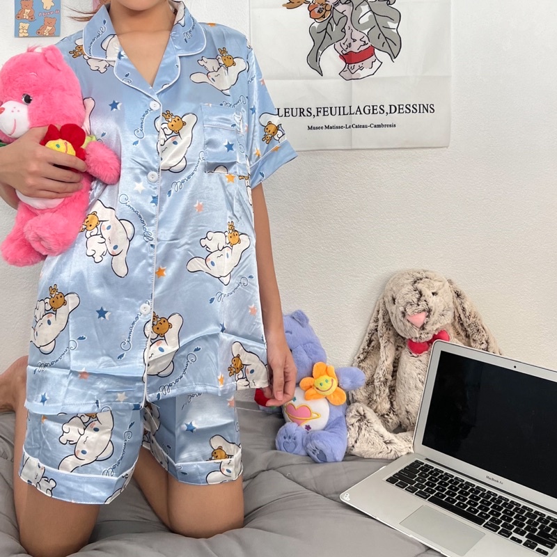 ชุดนอนซาติน ชุดนอนแขนสั้นขาสั้น ผ้าซาติน ชุดนอนลายการ์นตูน ชุดนอนสุด ...