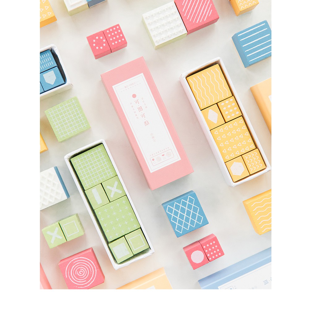 พร้อมส่ง ตัวปั้ม ตรายาง Stamp Set ตกแต่งไดอารี่ พาสเทล 6 ลายใน 1 กล่อง