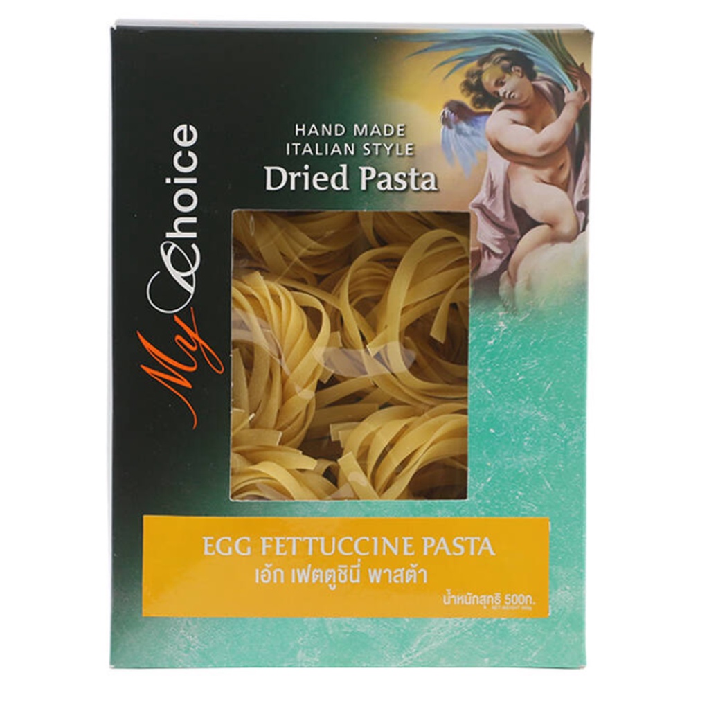My Choice Egg Fettuccine Pasta 500g.มายช้อยส์พาสต้าเฟตตูชินี่ไข่ 500กรัม อาหาร วัตถุดิบ เส้นก๋วยเตี๋