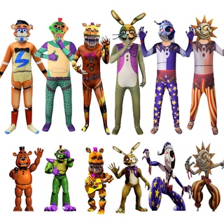 2023 Fancy Halloween Costume for Kids Sundrop FNAF Sun clown Jumpsuit With mask Cosplay Anime Christmas Birthday Gift for Kids