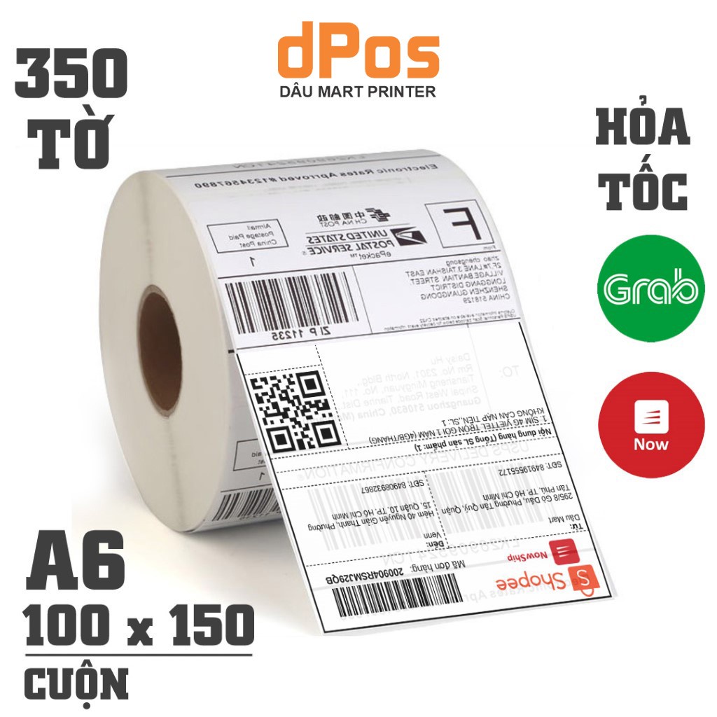 ม้วนกระดาษ A6 350 แผ่นเพื่อพิมพ์คําสั่งอีคอมเมิร์ซและแสตมป์ส่ง 100x150 มม. สําหรับเครื่องพิมพ์ความร้