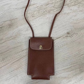 LONGCHAMP LE PLIAGE PHONE CASE WITH LEATHER LACE กระเป๋าใส่โทรศัพท์มือถือ คล้องคอ สะพายข้างครอสบอดี้ แบรนด์ลองชอม