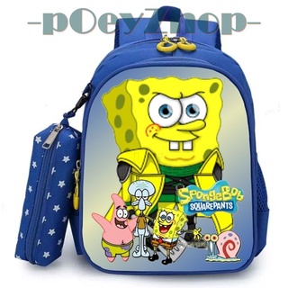 2in1 BONUS กระเป๋าเป้สะพายหลัง กระเป๋านักเรียน ใส่ดินสอ ลาย SPONGEBOB สําหรับเด็กอนุบาล