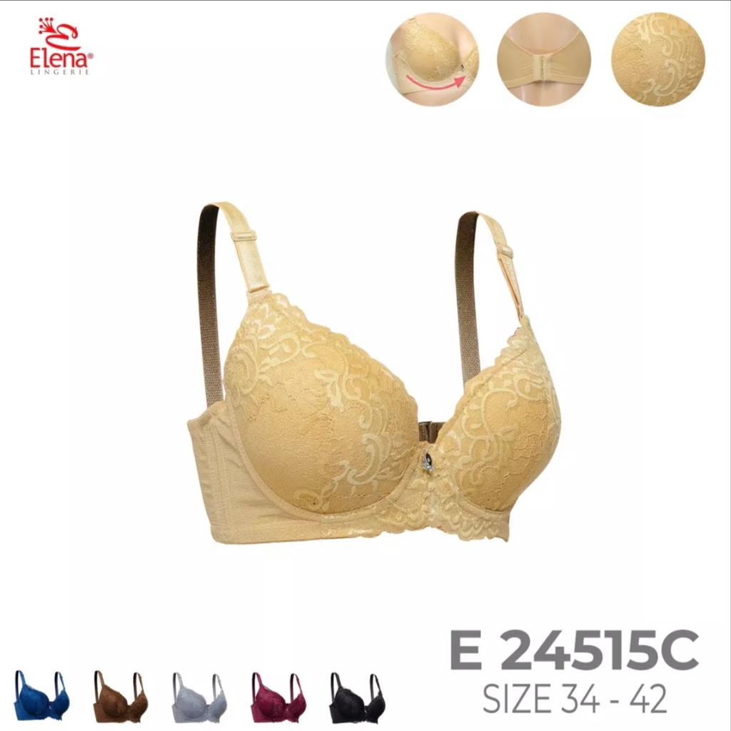 เอเลน่าบรา BH Underwire Cup C โฟมบางขนาดใหญ่ E 24515C - 34C-42C - Bra Hook 3 Wide Brocade