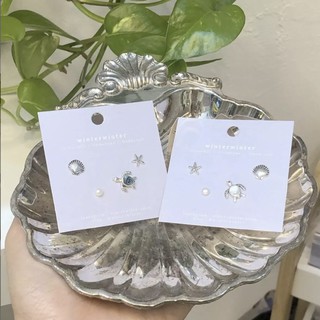 Winterwinter Jewelry Silver925 : เครื่องประดับเงินแท้ เงินแท้925 ต่างหูเซต ทะเล+มุกแท้ เหมาะใส่ไปกับทะเลมากๆ