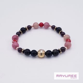 สร้อยข้อมือหินรวมสีโรโดไนท์( Rhodonite)/ เร้ดแจ๊สเปอร์ (Red Jasper)/ โกเมน(Garnet)/ อ๊อบซิเดียน(Obsidian) /เฮมาไทต์