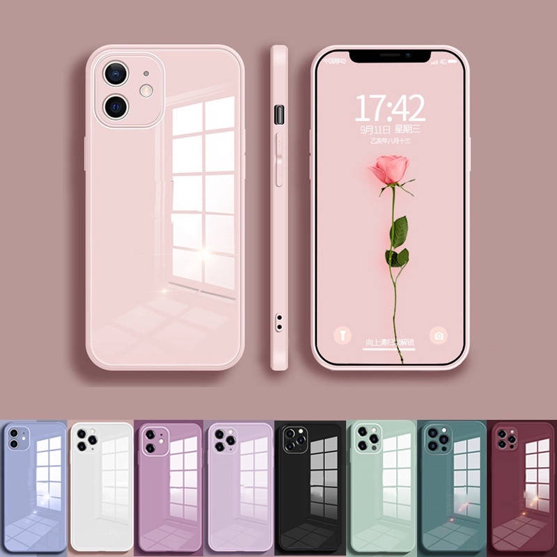 iPhone 14sierra BlueซิลิโคนกรณีกระจกนิรภัยสําหรับiPhone 15 14 13 12 11 Pro Max X XR XSMax 7 8 plus se2020 2022 ปลอก