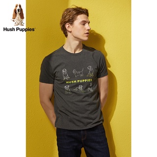 [100% Cotton] เสื้อยืดแขนสั้น ผ้าฝ้าย พิมพ์ลายตัวอักษร Hush Puppies แฟชั่นสําหรับผู้ชาย