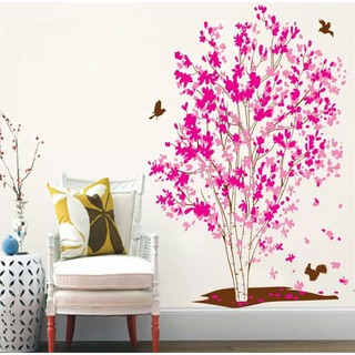 ต้นไม้ใหญ่ สีชมพู 60x90 cm.สติ๊กเกอร์ใส ติดผนังบ้าน DIY 60*90 ซม.Wallsticker Graphic Home Decor Living Room Adult Senior