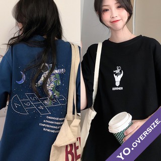 Yo.oversize 🌟20034 เสื้อยืดโอเวอร์ไซส์ oversize มินิมอล ลายนักบินอวกาศ ดวงจันทร์ 👨‍🚀🚀🌝