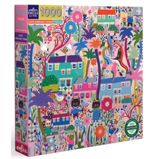 eeBoo Cats Around Town 1000 Square Puzzle จิ๊กซอว์รูปแมวเดินเล่นในเมืองแบบ 1000 ชิ้น