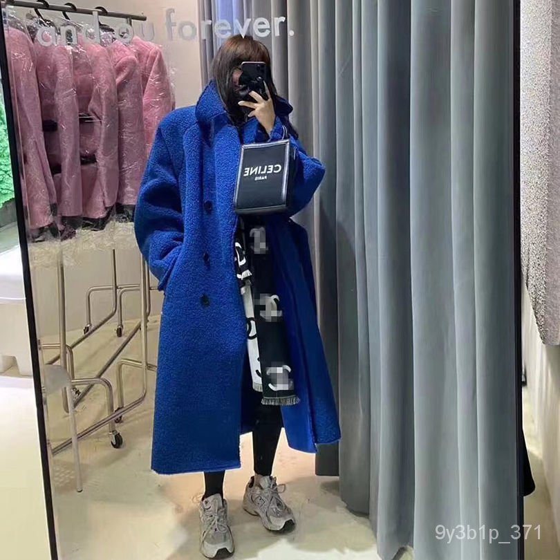 2021Blue Fur and Leather Overcoat Lamb Wool Coat for Women Winter Mid-Length Loose Thick Korean Style Overcoat Women【7Sh
